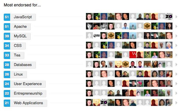 My LinkedIn Skills Endorsement List