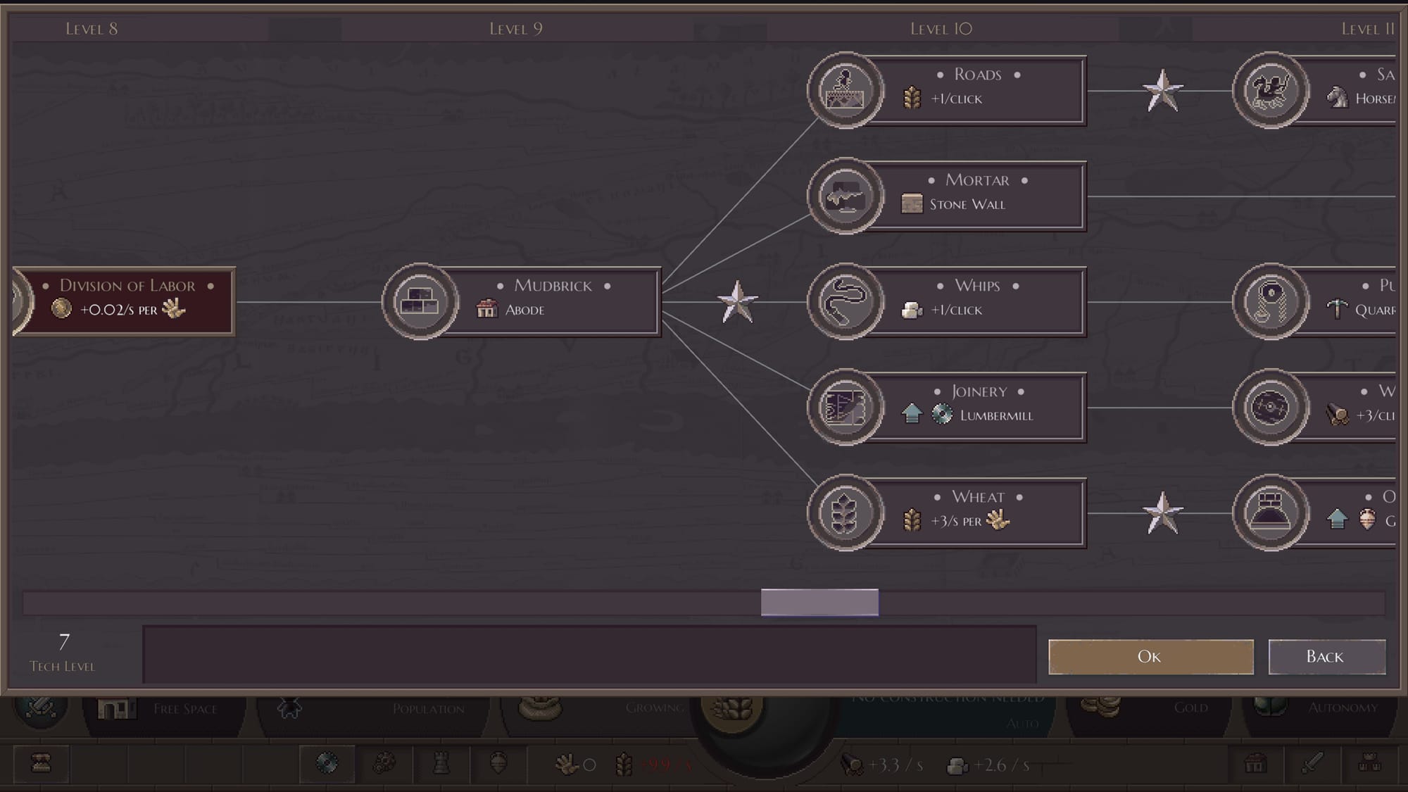 A screenshot of part of the available tech tree, yet to be unlocked.