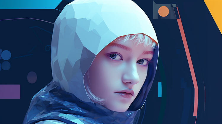 An image of a snow haired woman in a hoodie, generated by MidJourney using the title of this post as the prompt.