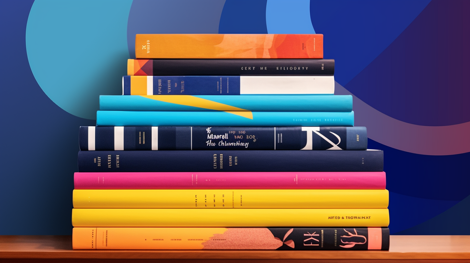 An image of a stack of books, generated by MidJourney.