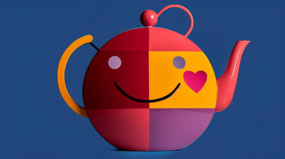 An image representing the book title: Happiness is a Red Teapot. Generated by MidJourney using the book's title.